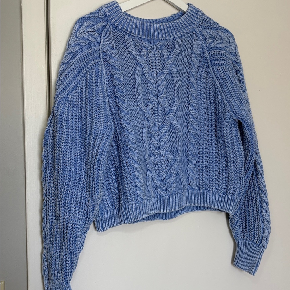 NEW Free People Frankie Cable Sweater in Della Robbia Blue size XS - Picture 5 of 8